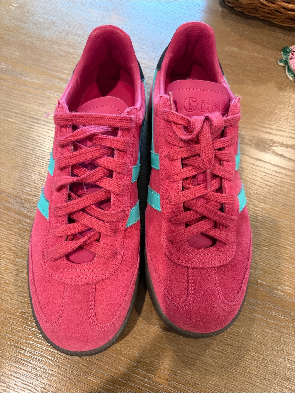 Gola Women's Pink Suede Sneakers with Teal Stripes
